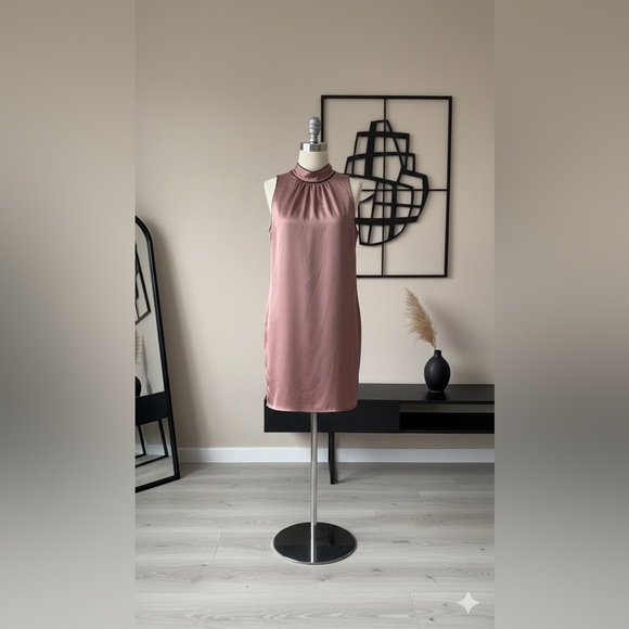 Dynamite| Dusty Rose/Rosewood Sleeveless Satin Halter Mini-Dress Sz M - Picture 5 of 5